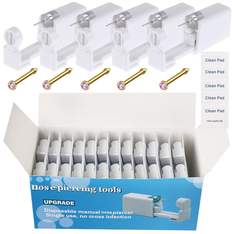 Gold Disposable Nose Piercing Gun Kit 72Pcs With Preloaded Nose Studs And Hygienic Sealed Packaging For Safe Self Piercing