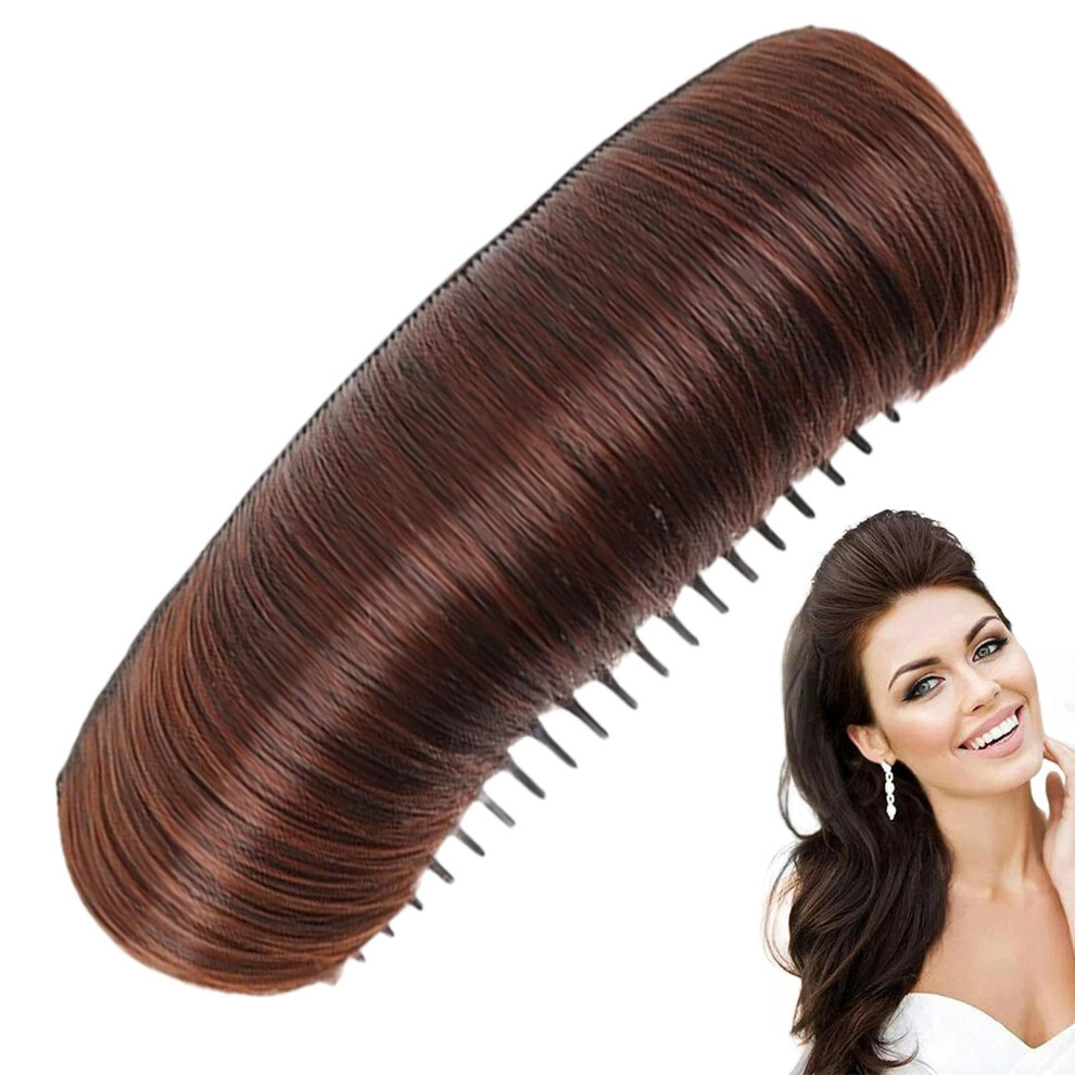 Unisex Brown Invisible Hair Volume Insert Dark With Silk Bump Clip For Instant Natural Updo Boost