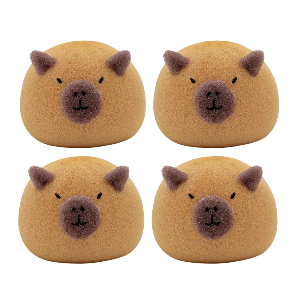 4 Pack Capybara Bath Sponge for Kids, Soft Cartoon Animal Shower Sponge with Quick Foaming Design