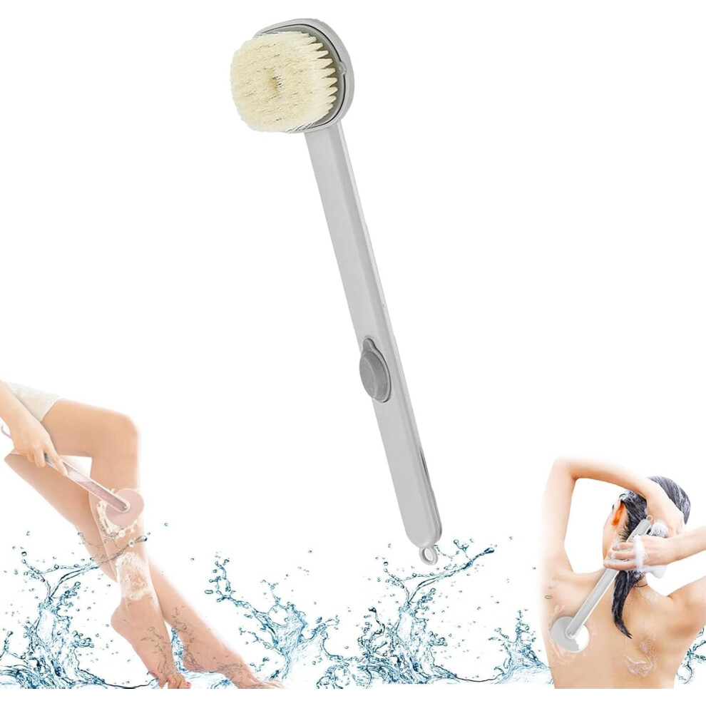 Gray Back Scrubber For Shower With BuiltâIn Soap Dispenser, Long Handle Detachable Bath Brush For Women
