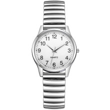 Relógio de Quartzo em Aço Inoxidável Fashion Ladies com Bracelete Elástico, Números Grandes,