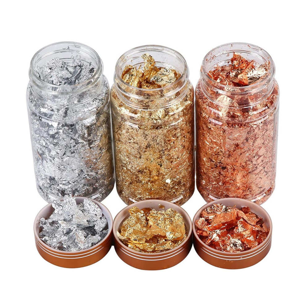 Light 3 Bottles Nail Foil Flakes Metallic Glitter Flakes Set For Nail Art Decoration And Diy Crafts 3 Colors