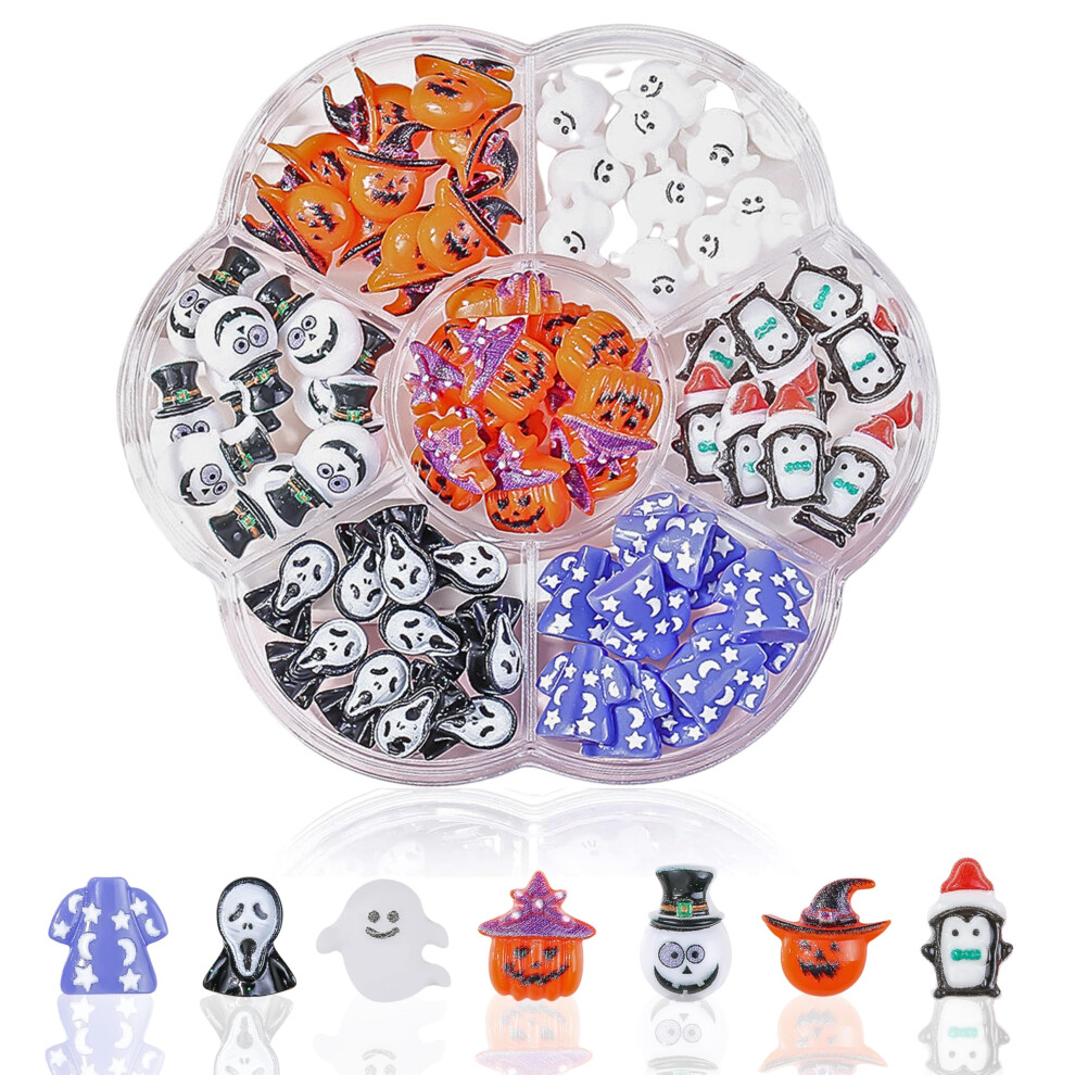 Halloween Nail Charms Set with 3D Resin Pumpkin and Ghost Decorations, Kawaii Nail Art for DIY Manicure