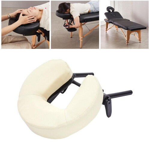 Adjustable Massage Table Face Cradle with Pillow, Ergonomic PU Leather Spa Bed Headrest, White 1
