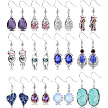 Adramata 12 Paare Silberohrringe Set für Frauen Teardrop-Ohrringe Druse Crystal Drop Dangle Ohrringe