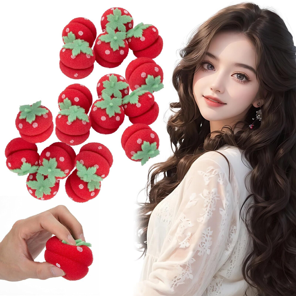 Strawberry Heatless Hair Curlers Set, Foam Rollers for Overnight Comfort and Soft Curls, 18pcs