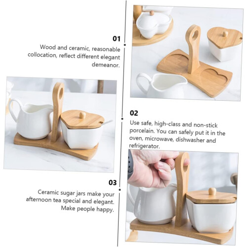 Sugar Bowl Set with Lid Spoon and Tray, Ceramic Sugar Container for Tea Coffee Kitchen Decor 2