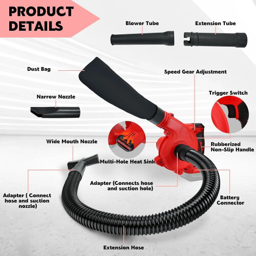 Cordless Leaf Blower with Vacuum Function, Brushless Motor, 6Speed 180MPH Power (No Battery) 2