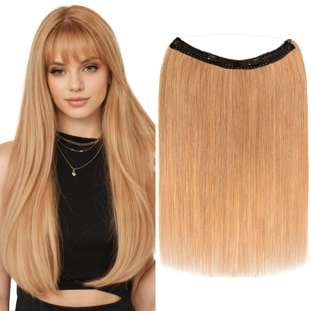Unisex Dark Halo Hair Extensions 16 Inch Blonde Remy Human Hairpiece With Clips And Adjustable Invisible Wire