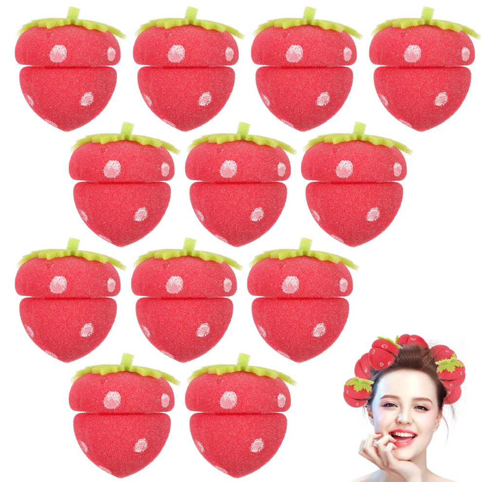 12Pcs Strawberry Heatless Hair Curlers Soft Sponge Rollers for Overnight Styling