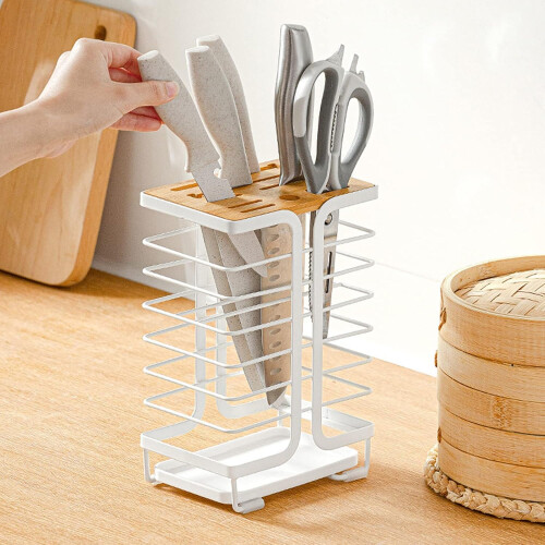 Stainless Steel Kitchen Knife Holder with MultiSize Slots and PullOut Drain Tray Organizer 2