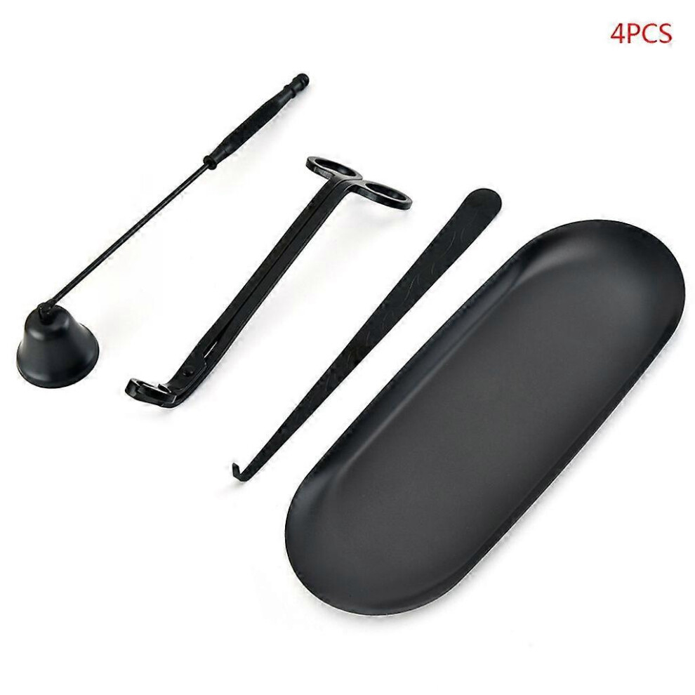 (As Show, Black) 4 Pcs Candle Accessory Set Snuffer Wick Trimmer Dipper Storage Tray Plate Extinguish Scissor Cutter Tool 5213747834370