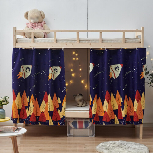 Bunk Bed Curtains Set for Bottom Loft Bed Privacy and Light Blocking, Breathable Rocket Design