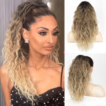 18 Inch Wavy Synthetic Clip In Ponytail Extension for Women with Secure Claw Clip Dirty Blonde