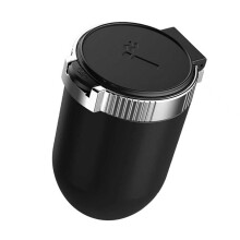 Car Ashtray with Lid Stainless Steel Smokeless Design Blue LED OdorProof Fits Most Cars Silver