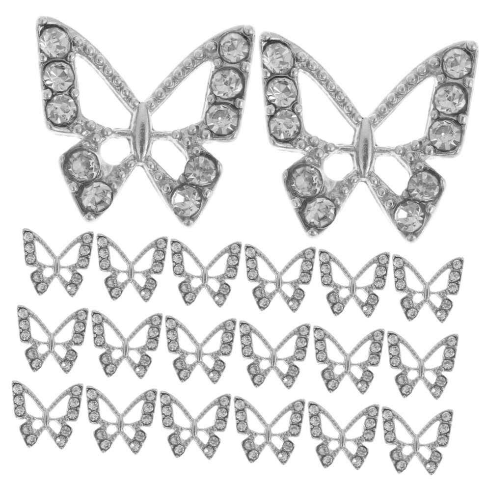 Gold 20Pcs Butterfly Nail Charms Rhinestone Nail Art Decorations For Acrylic Nails And Manicure