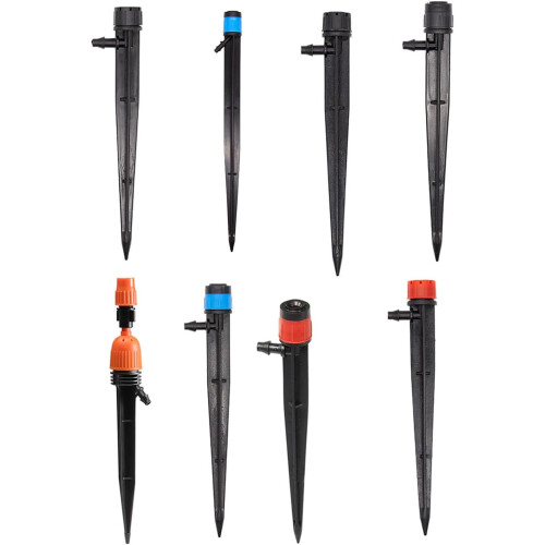 100Pcs Drip Irrigation Emitters Adjustable Water Flow 360 Micro Drippers with Stake for Garden 2