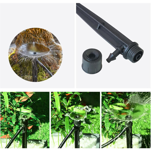 100Pcs Drip Irrigation Emitters Adjustable Water Flow 360 Micro Drippers with Stake for Garden 1