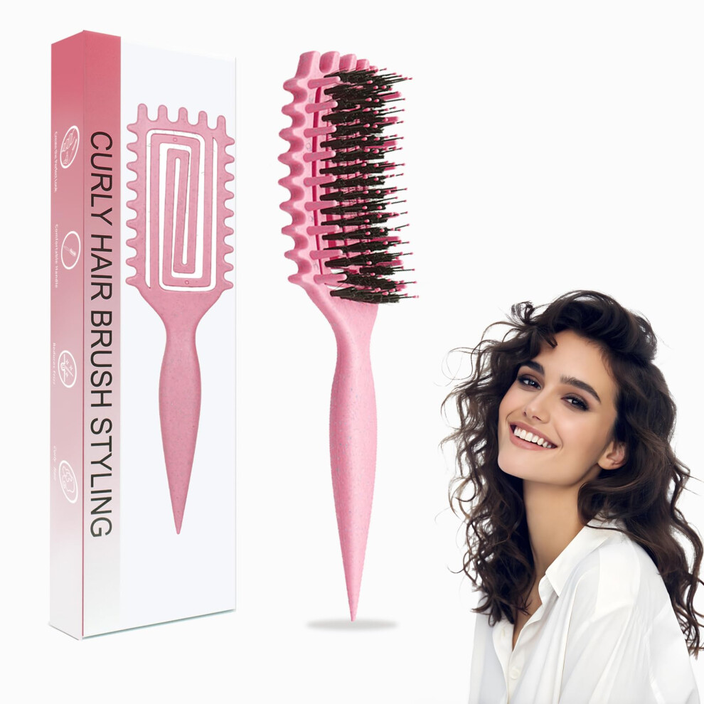 Pink Curly Hair Brush With Curl Defining And Detangling Design, Vented For Fast Drying,