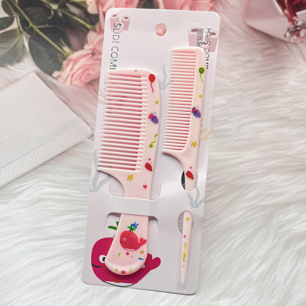 Kids Hair Comb Set Whale Antistatic Fine Tooth Rat Tail Comb For Smooth Hair Sectioning Pink