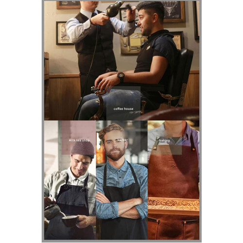PU Leather Work Apron with Pockets, Heat Proof Adjustable Cross Back for BBQ Kitchen Barber 1