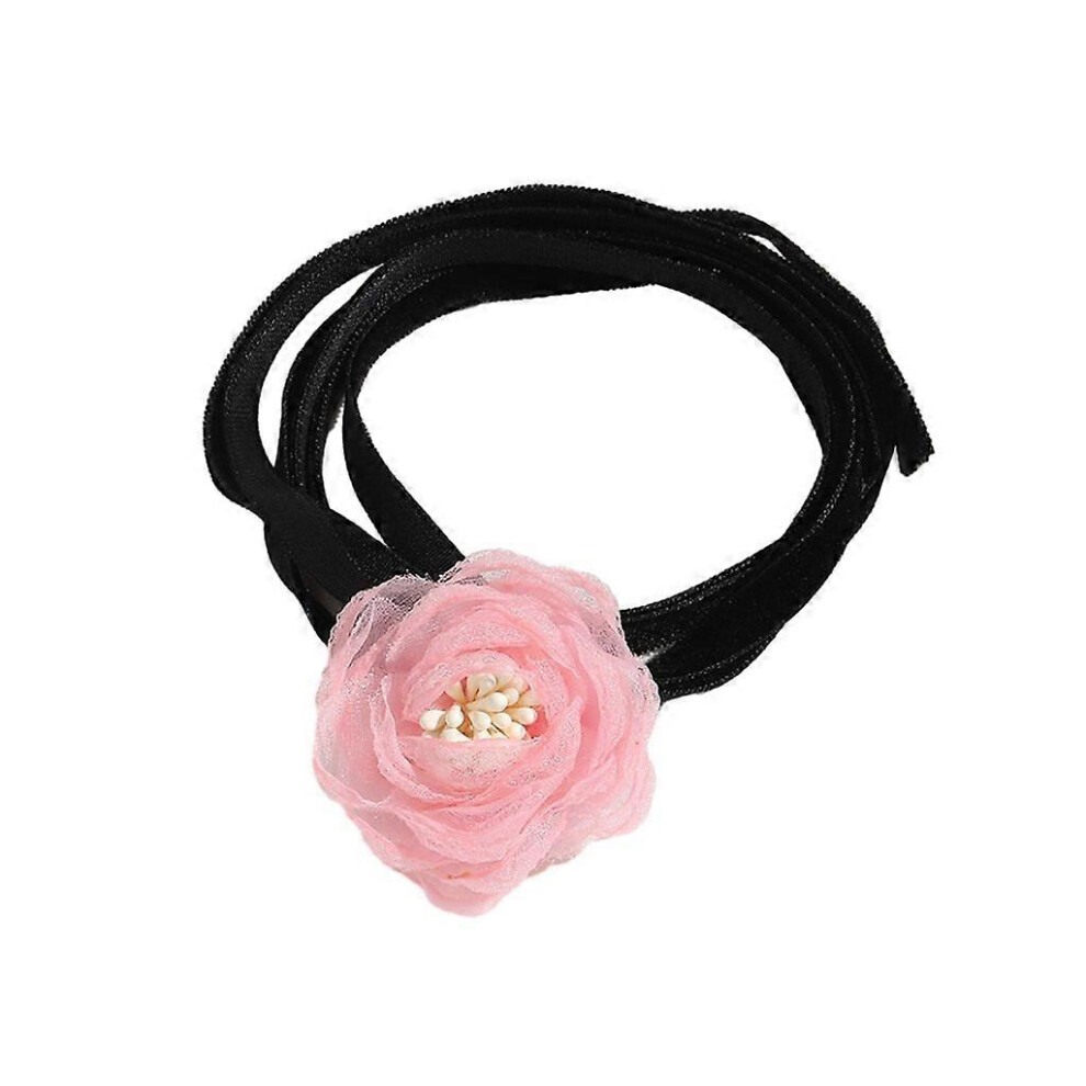 (As Show, One Size) Retro Flower Collarbone Chain Clavicle Necklace Lace-Up Rope Flower Necklace 5213747859694