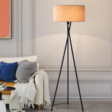 Modern Black Linen Shade Floor Lamp with Adjustable Color Temperature, Rotatable Shade, E27 Dimmer, Foot Switch for Living Room