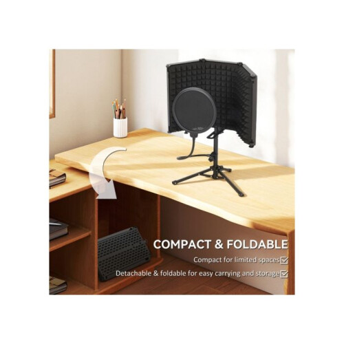 Recording Studio Microphone Pop Filter with Tripod Mount, Foldable and Adjustable Recording Equipment, Black 2