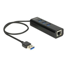 Delock USB-A-Hub mit 3 USB-A-Anschlüssen + 1 RJ45-Anschluss, Gigabit-LAN 10/100/1000 Mbit/s