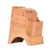 Universal Bamboo Knife Block Organizer with Multiple Slots, EcoFriendly Kitchen Knife Holder