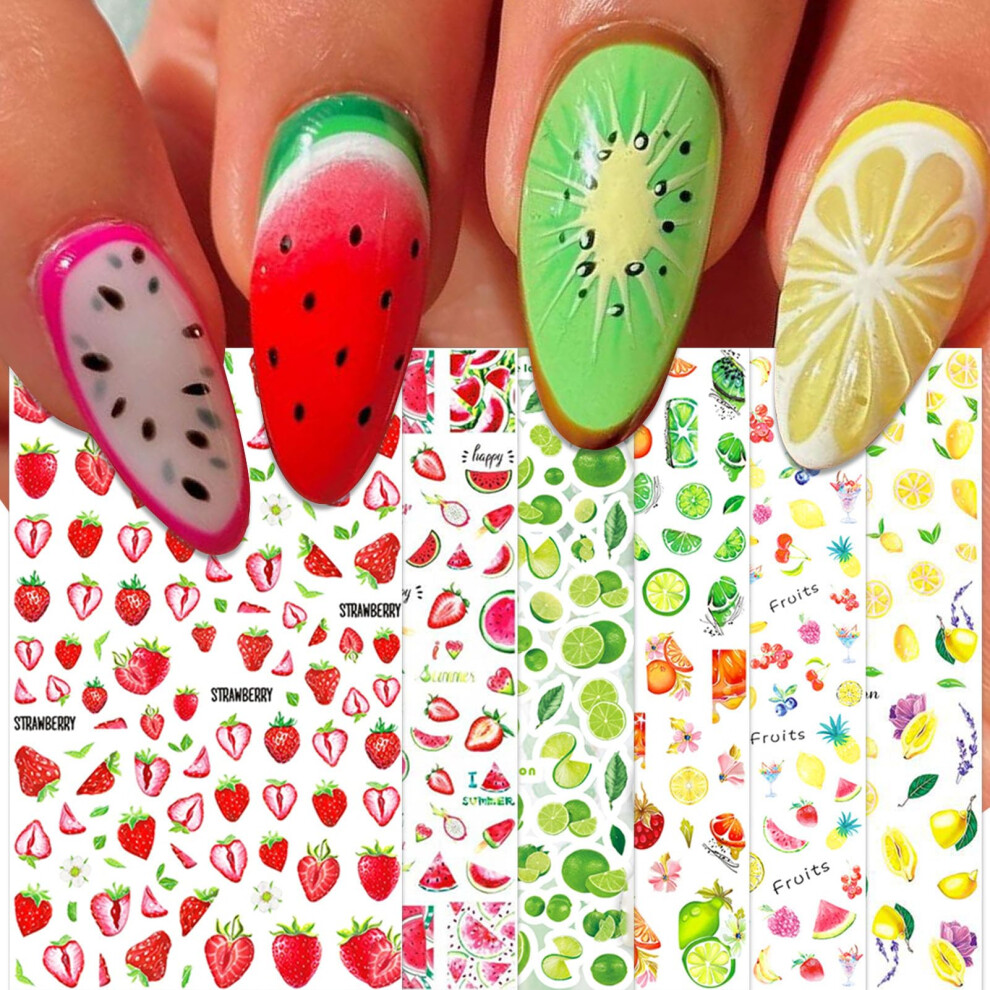 Fruit Nail Stickers Set, SelfAdhesive Tropical Banana Strawberry Lemon Designs for Kids Summer Manicure