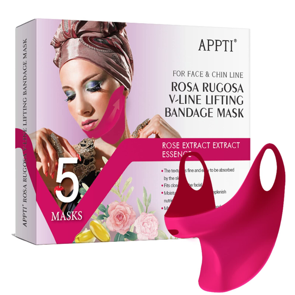V Line Lifting Mask with Rose Extract, Double Chin Reducer Chin Strap for Women, 5 Pcs