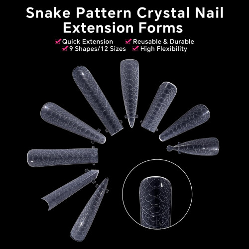 120Pcs Dual Nail Forms Poly Nail Extension Set, Full Size Range, Clear Oval Snake Pattern 2