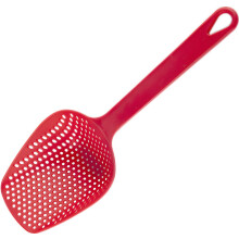 Spider Skimmer Silicone Pasta Strainer Spoon with Heat Resistant Handle for Frying and Boiling, Red
