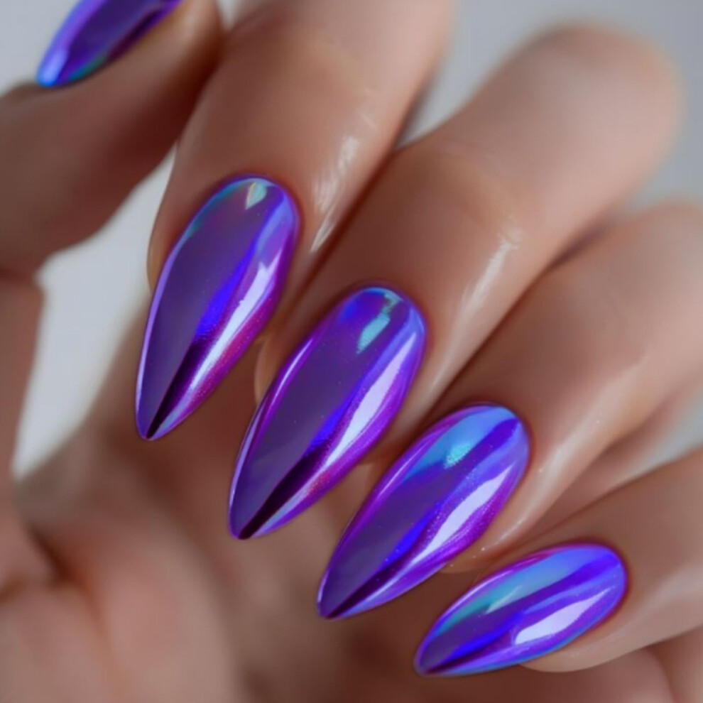 Purple Medium Almond Press On Nails Glossy Acrylic Fake Nails Full Cover Durable Salon Manicure 24Pcs