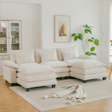 3-Seater Chenille Upholstered Sectional Sofa with Pillows