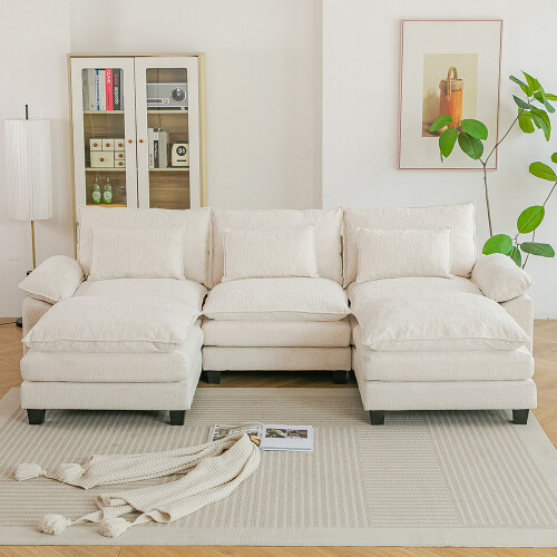 Living And Home 3-Seater Chenille Upholstered Sectional Sofa with Pillows 1
