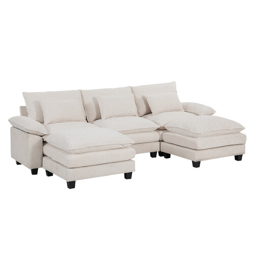 Living And Home 3-Seater Chenille Upholstered Sectional Sofa with Pillows 2