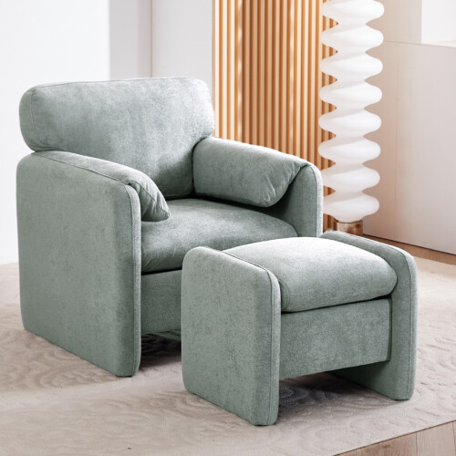 Living And Home Grey Chenille Upholstered Armchair with Footstool