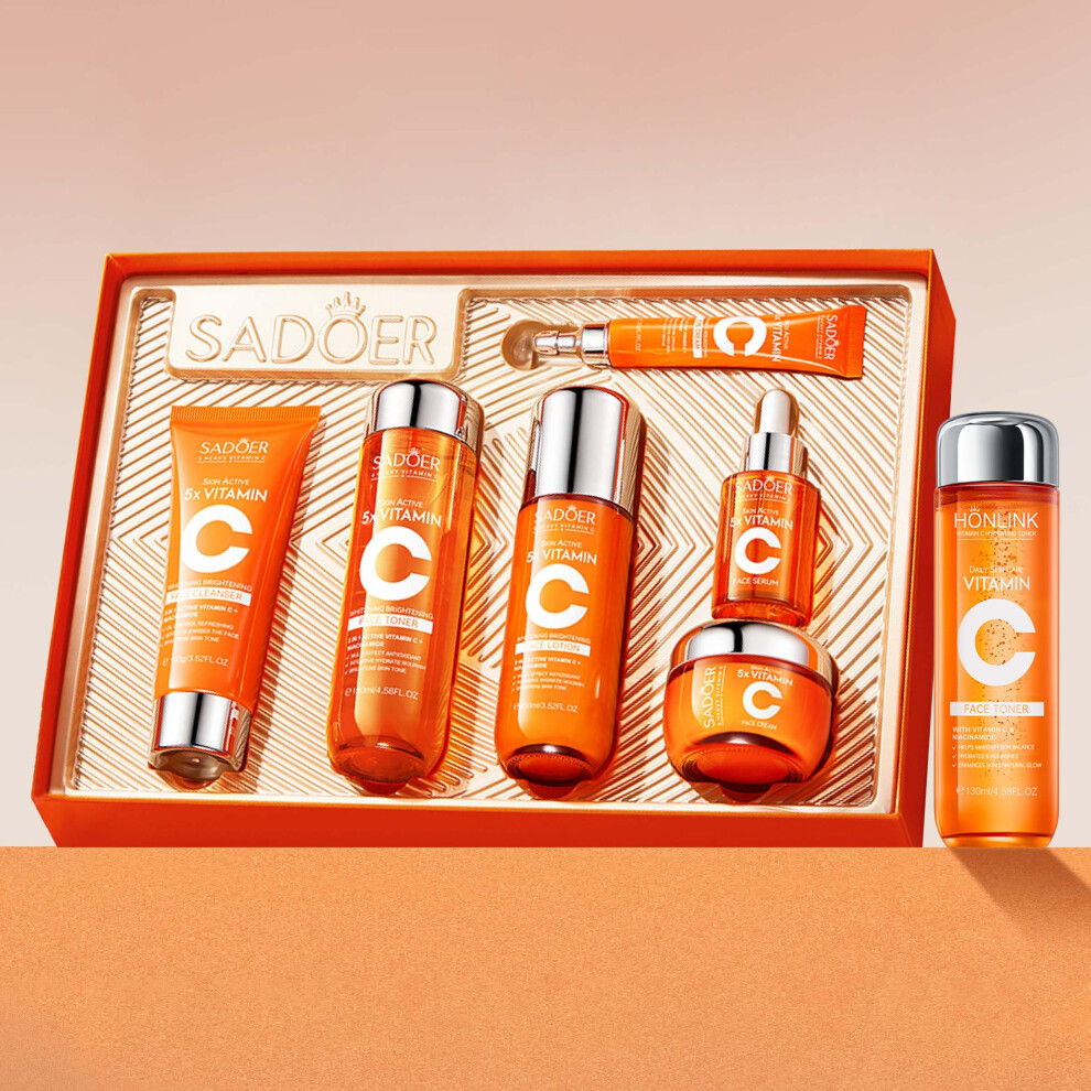 Cream Vitamin C Skincare Set With Toner Serum Cleanser Moisturizer Eye And Lotion Gift For Women