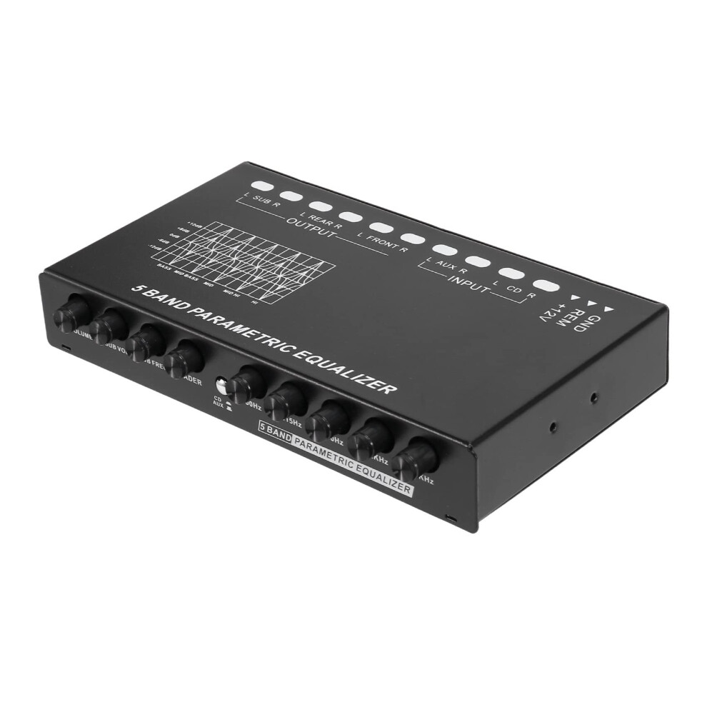 5Band Car Audio Equalizer With Subwoofer Control And Cd Aux Input, Adjustable 12V 6 Channel, Black 9455672468121
