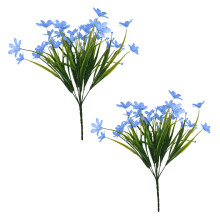 (Blue) 2 Bundles Artificial Outdoor Flowers Fake Flowers Green Shrubs Garden Porch