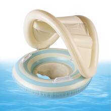 Baby Pool Float with Sunshade and Safety Seat, Adjustable Backrest Swim Trainer for Toddlers Blue