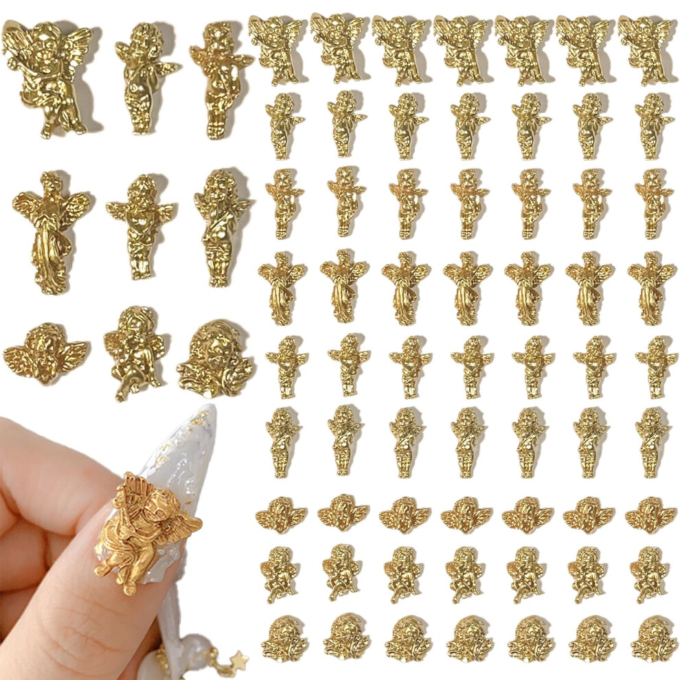 Gold 90Pcs Angel 3D Nail Art Charms Flatback Resin Goth Retro Nail Jewelry For Acrylic Nails