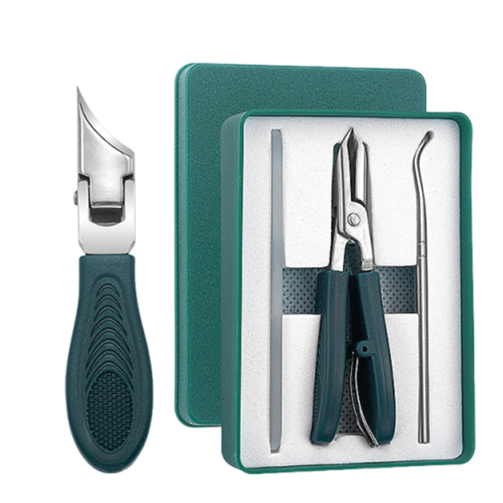 Green Toenail Clippers Set Wide Jaw Opening With Catcher Long Handle Eagle Beak Blades