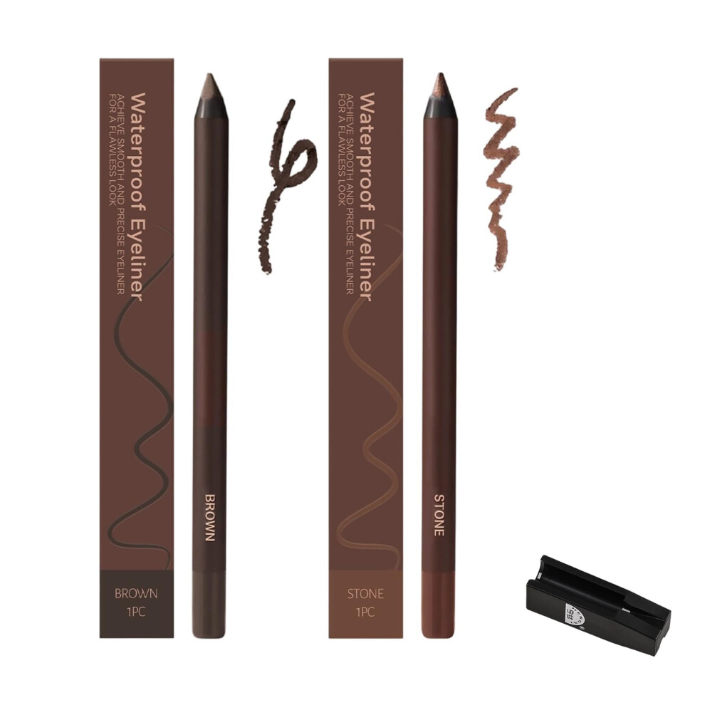 Brown 24 Hour Waterproof Eyeliner Duo, Long Lasting Sharpenable And Stone Pencil For Eyes And Brows