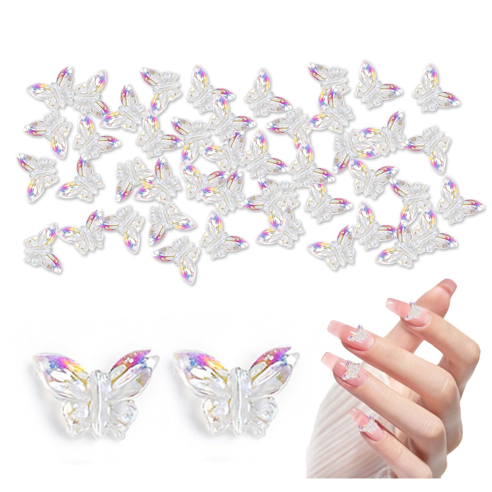 50PCS 3D Butterfly Nail Charms Aurora ColorChanging Resin for Acrylic Gel Nails DIY Manicure