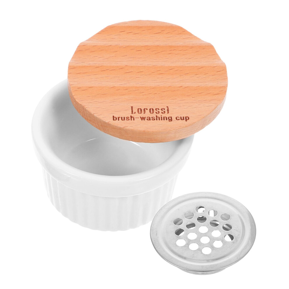 Nail Brush Cleaner Cup Ceramic Lidded Bowl for Easy Brush Cleaning Durable Design for Salon and Home