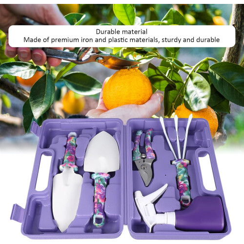 5 Piece Garden Tool Set with Storage Box, Ergonomic Planting and Pruning Kit, Durable Iron Tools 1