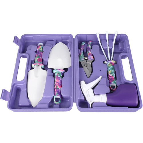 5 Piece Garden Tool Set with Storage Box, Ergonomic Planting and Pruning Kit, Durable Iron Tools 2